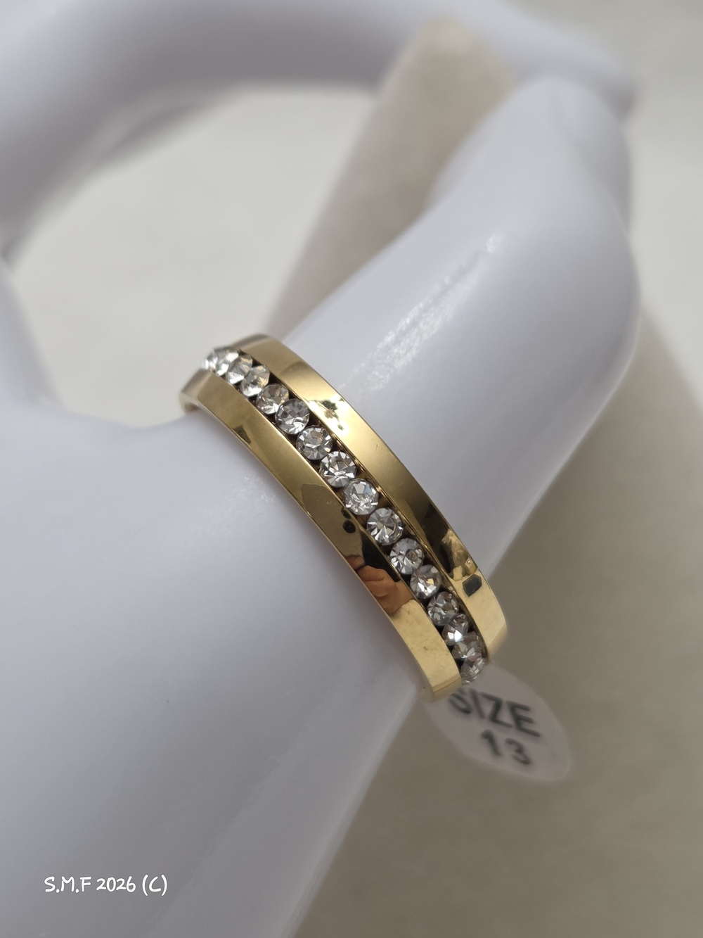 Mens ION Plated Yellow Gold & Clear Austrian Crystal Band Ring